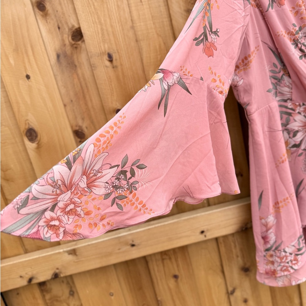 City Chic Pink Floral Wrap Dress - Picture 2 of 9